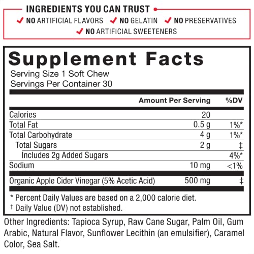 Force Factor Organic Apple Cider Vinegar Soft Chews for Digestion and Metabolism Support Force FactorUS supplements