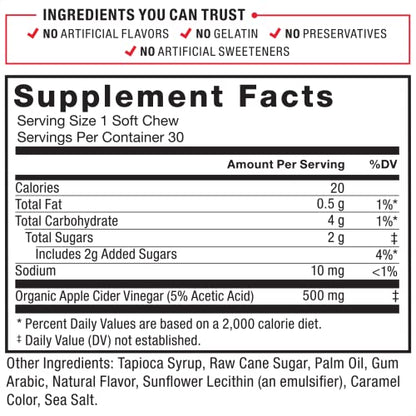Force Factor Organic Apple Cider Vinegar Soft Chews for Digestion and Metabolism Support Force FactorUS supplements