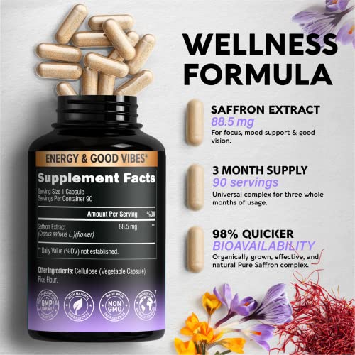 Natural Saffron Supplements - Pure Saffron Extract 88.5 mg - Made in USA - Mood NUTRAHARMONYAu supplements