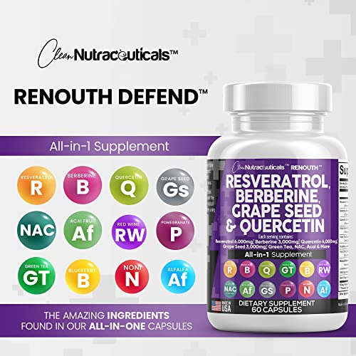 Resveratrol 6000mg Berberine 3000mg Grape Seed Extract 3000mg Clean NutraceuticalsUS supplements