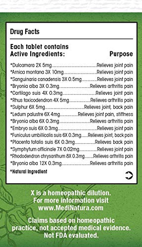 MediNatura T-Relief Extra Strength Arthritis Pain Reliever Arnica +12 Natural Medicines for Joint Soreness Stiffness Aches, Quick Dissolving Pain Relief for Women & Men - 100 Tablets (4 Pack) MediNaturaAu supplements