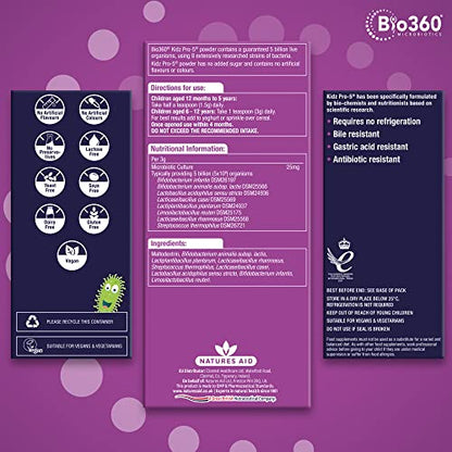 Natures Aid Bio360 Kidz Pro-5 (5 Billion Bacteria) from Natures Aid, Children's Microbiotic natures aidUS supplements