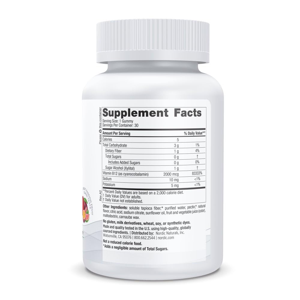 Nordic Naturals Zero Sugar Vitamin B12 Gummies - 2000 mcg Vitamin B12 per Gummy, Passion Fruit Guava Flavor - 30 Gummies, Essential Nutrient Support for Energy Production and Brain Health, 30 Servings Nordic NaturalsAu supplements