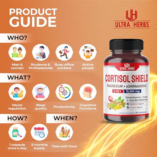 CORTISOL SHIELD 9 IN 1 - 15,250mg Magnesium + Ashwagandha with Phosphatidylserine ULTRA HERBSUS supplements