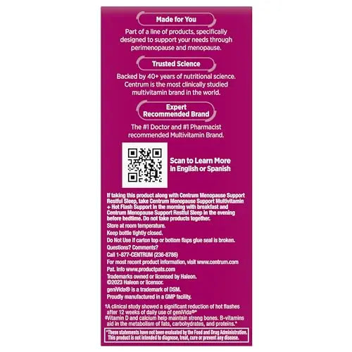 Centrum Complete Multivitamin Supplement + Hot Flash Support Menopause Support Tablets, with Clinically Studied geniVida, 30 Count CentrumAu supplements