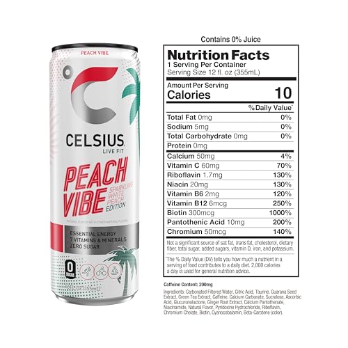 CELSIUS Sparkling Peach Vibe, Functional Essential Energy Drink 12 Fl Oz (Pack of 12) CELSIUSUS supplements