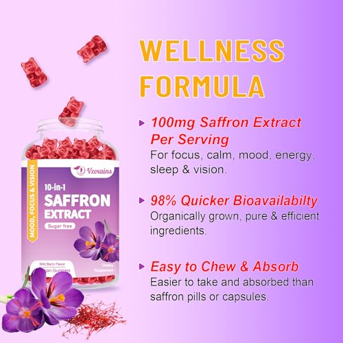 VZOXAINS 2 Pack Saffron Supplement Gummies, Sugar Free Saffron Extract with Magnesium VZOXAINSAu supplements