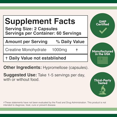 Creatine Pills 1,000mg Per Serving (120 Creatine Capsules) Micronized Creatine Double Wood SupplementsUS supplements