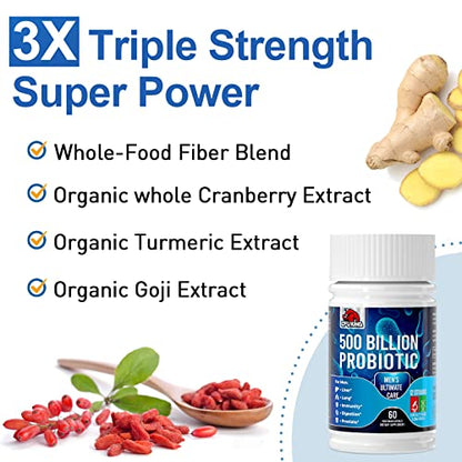 Probiotics for Men, 500 Billion CFU + 12 Strains Men's Probiotic with Turmeric Cranberry CFUKINGUS supplements