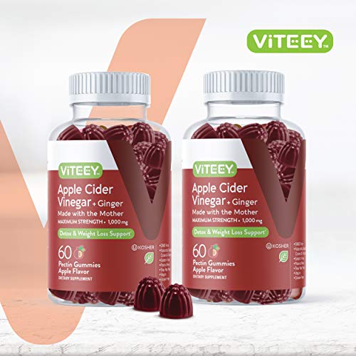 Apple Cider Vinegar Gummies 1,000mg Plus Ginger, ACV with The Mother, Detox Cleanse ViteeyUS supplements