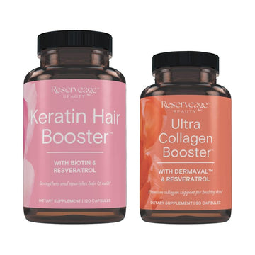 Reserveage Ultra Collagen Booster & Keratin Hair Booster - Features Dermaval, Biotin & Resveratrol - Support Hair & Skin - 90 Ultra Collagen Booster Capsules, 120 Keratin Hair Booster Capsules Reserveage NutritionAu supplements