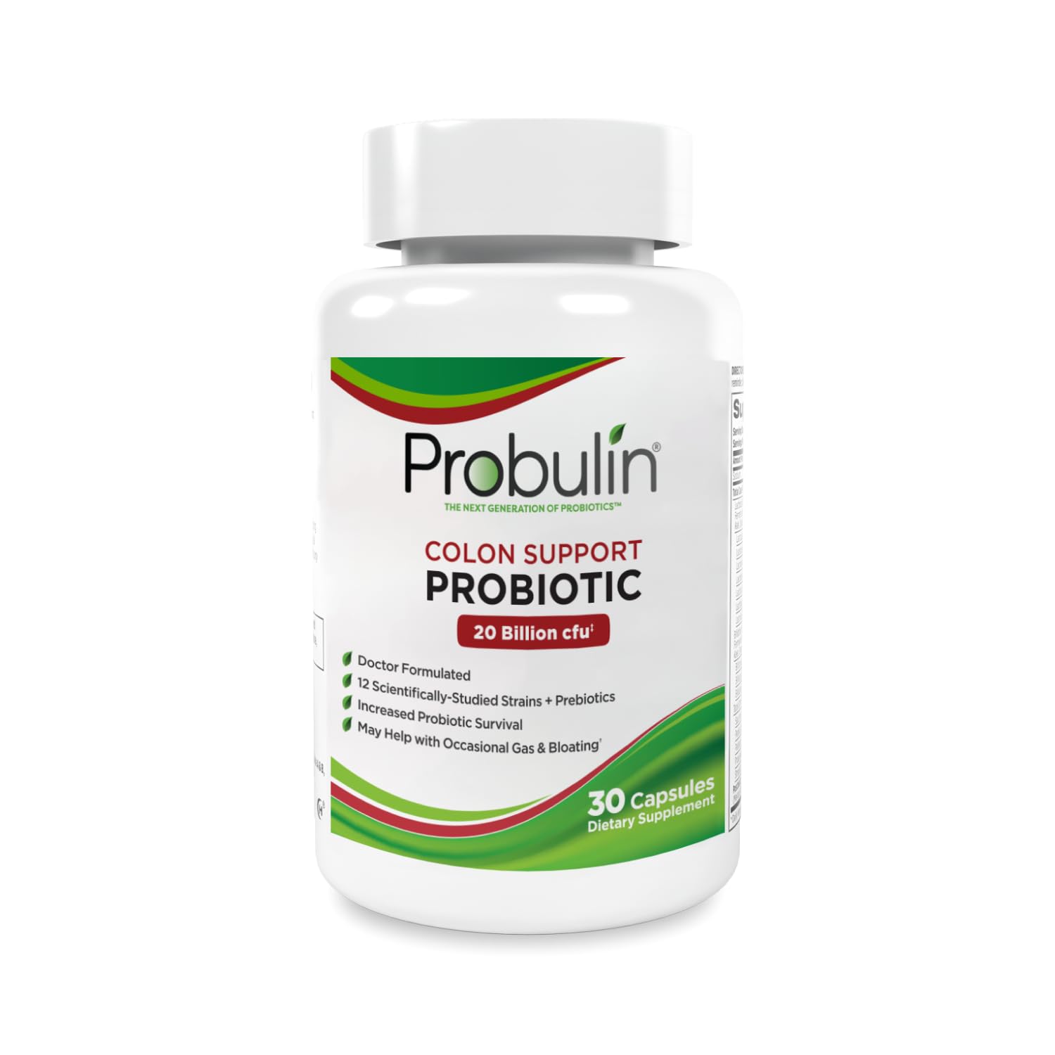 Probulin Colon Support Probiotic Supplement, Daily Gut, Digestive, and Immune Health Probiotics Capsules for Men and Women, 20 Billion CFU, Vegan, 30 Count Bottle ProbulinAu supplements