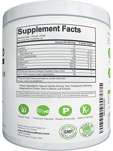 Keto Collagen Protein Powder with MCT Oil – Keto and Paleo Friendly Grass Fed Preferred ElementsUS supplements