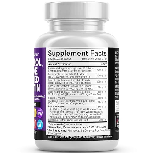 Resveratrol 6000mg Berberine 3000mg Grape Seed Extract 3000mg Clean NutraceuticalsUS supplements