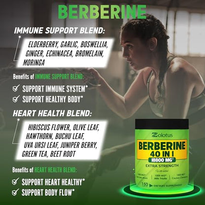 Zolotus 18800mg Berberine Supplement 40 in 1, with Sea Moss, Cinnamon, Milk Thistle ZolotusUS supplements