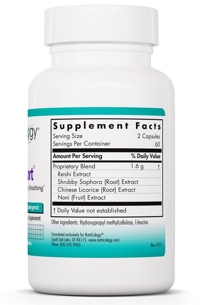 Nutricology PhytoCort Supplement - Respiratory Support, Lung Health, Lung Detox, Lung Cleanse, Healthy Breathing, Herbal Support, Reishi, Licorice, Noni, Vegetarian Capsules - 120 Count NutricologyAu supplements