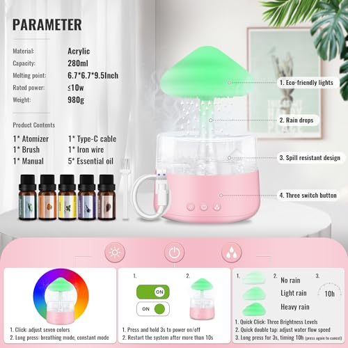 Rain Cloud Humidifier Water Drip with 5 Essential Oils, Cloud Diffuser with 7 Changing Colors Night Lights EvCZenAu supplements