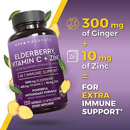 Viva Naturals Sambucus Elderberry with Vitamin C and Zinc for Adults - 5 in 1 Sambucus Viva NaturalsUS supplements