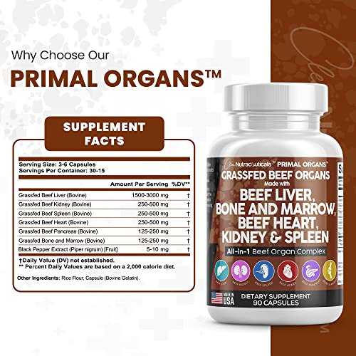 Grass Fed Beef Liver Capsules 3000mg - Premium Quality Beef Organs Clean NutraceuticalsUS supplements