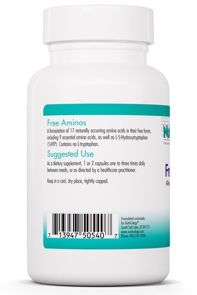 Nutricology Free Aminos Supplement - Essential Amino Acids Complex, Lean Muscle Mass Support, Vegetarian Capsules - 100 Count Allergy Research GroupAu supplements