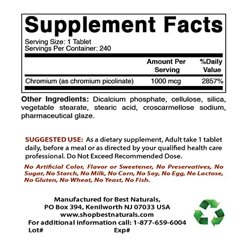 Best Naturals Chromium Picolinate 1000mcg 240 Tablets Best NaturalsAu supplements