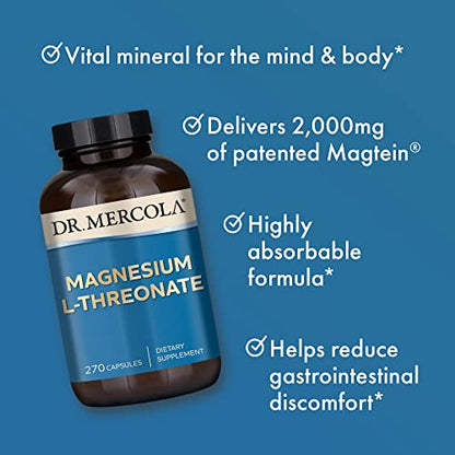 Dr. Mercola Magnesium L-Threonate, 90 Servings (270 Capsules), Dietary Supplement Dr. MercolaUS supplements