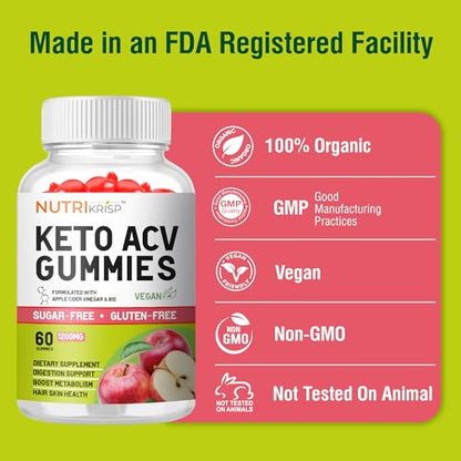 NutriKrisp Organic Keto ACV Gummy for Weight Loss - Sugar & Gluten Free Apple Cider NutriKrispUS supplements