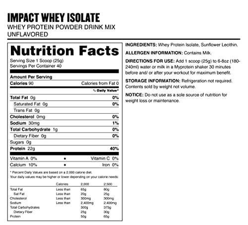 Myprotein Impact Whey Isolate Protein Powder, Gluten Free Protein Powder, Muscle Mass MyproteinUS supplements