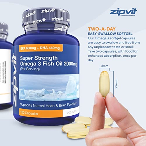 Omega 3 Fish Oil 2000mg, EPA 660mg DHA 440mg per Daily Serving. 120 Capsules ZipvitUS supplements