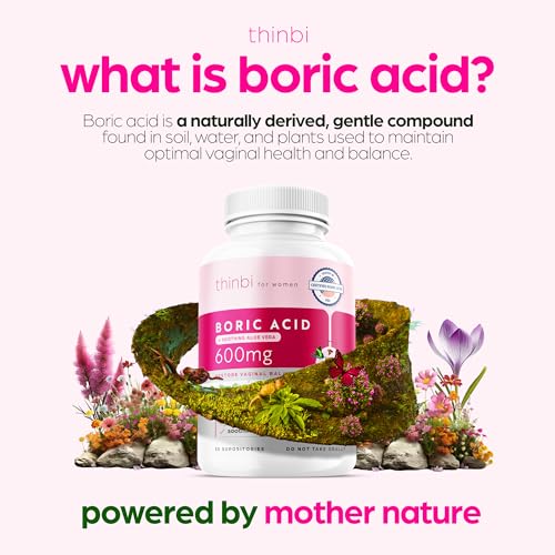Thinbi Boric Acid Suppositories for Women w/Aloe Vera - BV Treatment & PH Balance ArtnaturalsAu supplements