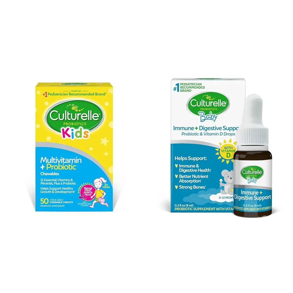 Culturelle Kids Complete Multivitamin + Probiotic Chewables, 50 Count Baby Immune & Digestive Support Probiotic + Vitamin D Drops, 30 Day Supply CulturelleAu supplements
