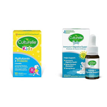 Culturelle Kids Complete Multivitamin + Probiotic Chewables, 50 Count Baby Immune & Digestive Support Probiotic + Vitamin D Drops, 30 Day Supply CulturelleAu supplements