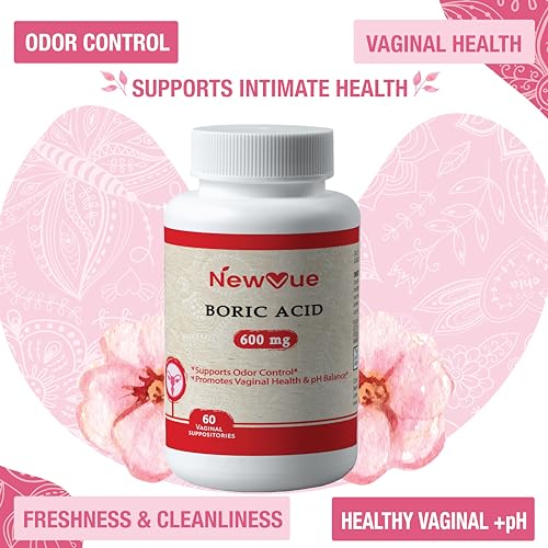 NewVue Boric Acid Vaginal Suppositories (600mg, 60 Count) Supports Vaginal pH Balance, Odor Control (USP Medical Grade Fine Powder, Easy Dissolve, Third Party Tested, Made in USA) NewVueAu supplements