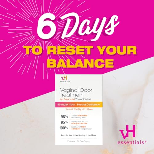 vH essentials Vaginal Odor Treatment - pH Balanced Vaginal Suppositories - 6 Tablets With Applicator, White vH essentialsAu supplements