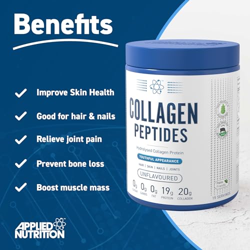 Applied Nutrition Collagen Peptides Powder - Hydrolysed Bovine Collagen Protein, Halal, Healthy Skin, Hair, Nails (Unflavoured) (300g - 15 Servings) Applied NutritionAu supplements