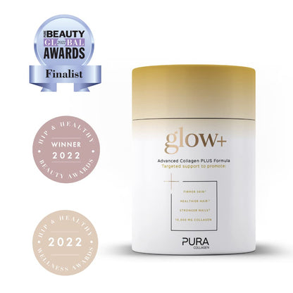 Pura Collagen Powdered Supplement Glow+, 10,000mg Hydrolysed Peptides, Hyaluronic Acid, Vitamins & Minerals, 28 Servings, 284 g Pura CollagenUS supplements