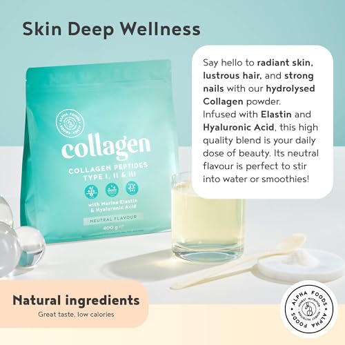 Collagen Powder with Hyaluronic Acid 400g - Collagen Peptides Supplement + Amino Acids Alpha FoodsAu supplements