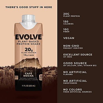 Evolve Plant Based Protein Shake, Café Mocha, 20g Vegan Protein, Dairy Free, No Artificial EvolveUS supplements