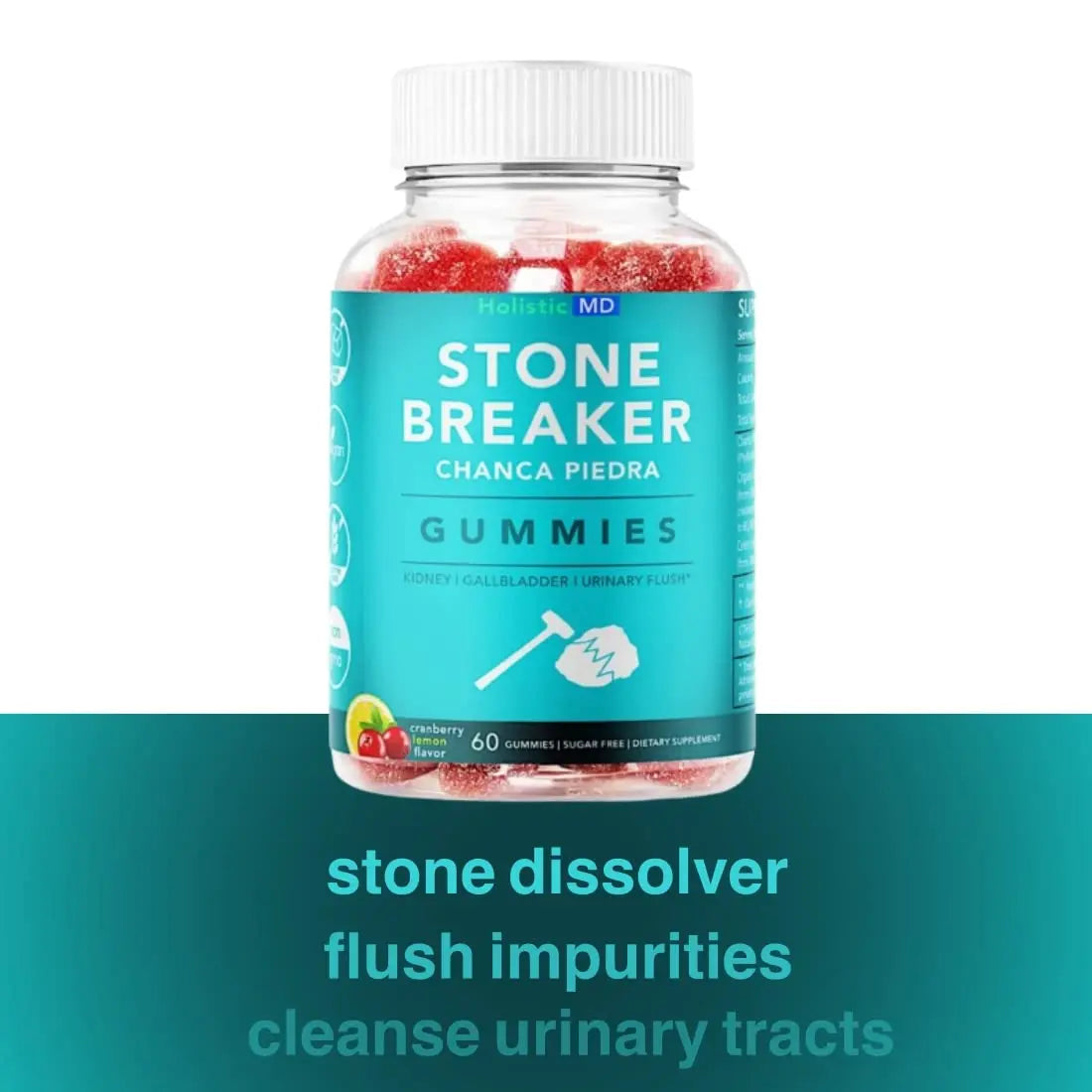 Holistic MD Stone Breaker Chanca Piedra 1,500mg Gummies Kidney Stones Cleanse Gallbladder Formula | Plus Cranberry Extract Might Help Urinary Tract Flush Impurities | Fast Absorption Sugar Free 60ct Holistic MDAu supplements