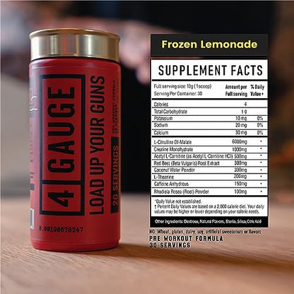 4 Gauge Natural Preworkout Without The Jitters | 30 Servings | Nitric Oxide Booster 4 GaugeUS supplements