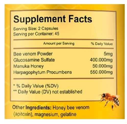 VITAMISAN Premium Natural Bee Venom with glucosamine sulfate Veneno Abeja 90 Capsulas Apitoxin Manuka Honey Dietary Supplement VITAMISANAu supplements