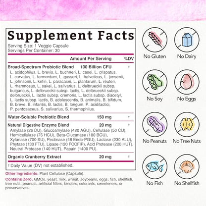 Bonawell Probiotics for Women 100B, with Organic Prebiotic, Cranberry for Feminine Health BonawellUS supplements