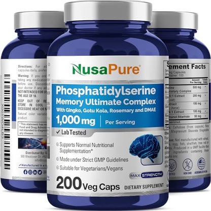 NusaPure Phosphatidylserine Memory Ultimate Complex 1000mg 200 Vegetarian Caps NusaPureUS supplements
