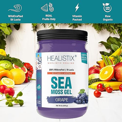 Healistix Grape Irish Sea Moss Gel- St Lucia Wildcrafted Seamoss Gel, Packed HX HEALISTIXUS supplements