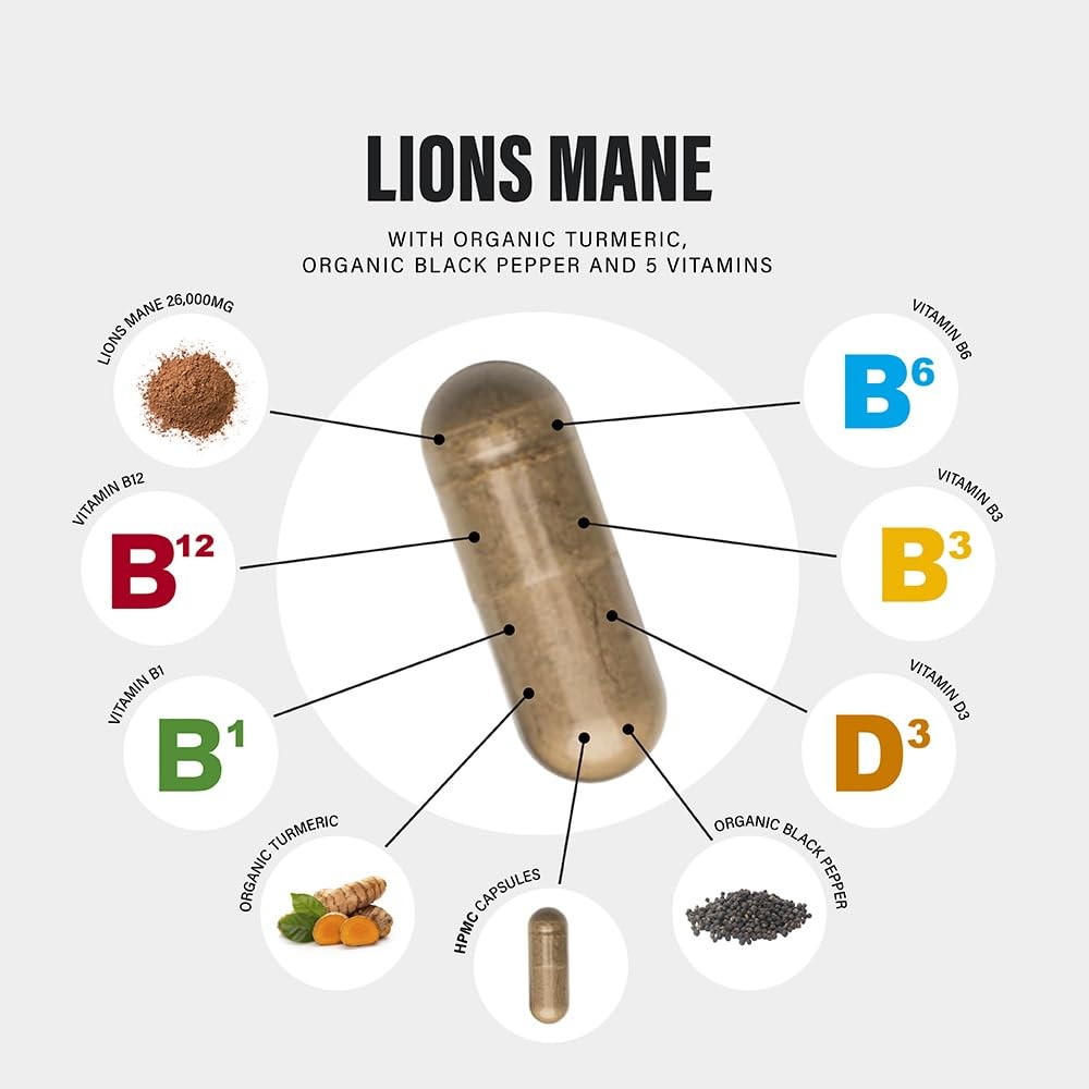 Lions Mane Supplement High Strength 26,000mg Plus 5 Vitamins SS Sport SuppliesUS supplements