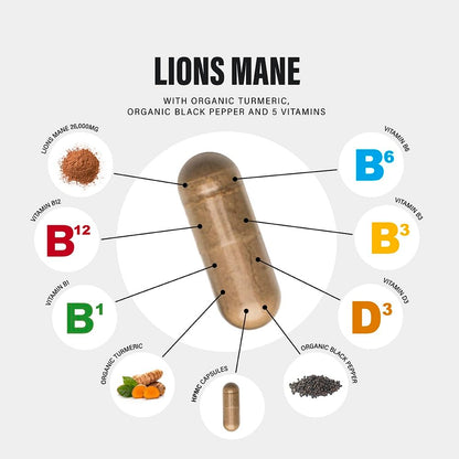 Lions Mane Supplement High Strength 26,000mg Plus 5 Vitamins SS Sport SuppliesUS supplements