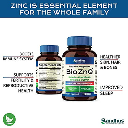 Sandhu's BioZnq 900mg Vegetarian Capsules Zinc Supplement with Quercetin Sandhu'sUS supplements