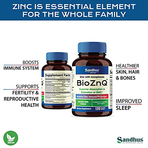Sandhu's BioZnq 900mg Vegetarian Capsules Zinc Supplement with Quercetin Sandhu'sAu supplements