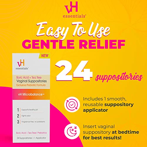 vH essentials Boric Acid + Tea Tree Vaginal Suppositories - Prebiotics Formula with Lactic Acid vH essentialsAu supplements