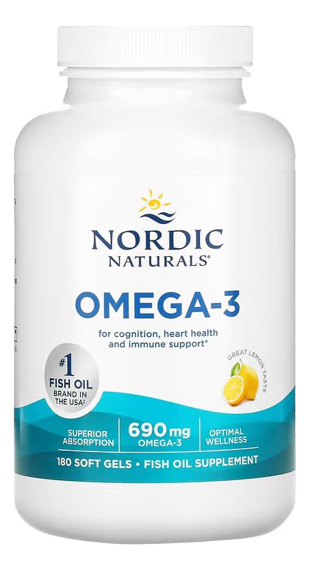 Nordic Naturals Omega-3, Lemon Flavor - 180 Soft Gels - 690 mg Omega-3 - Fish Oil - EPA & DHA - Immune Support, Brain & Heart Health, Optimal Wellness - Non-GMO - 90 Servings Nordic NaturalsAu supplements